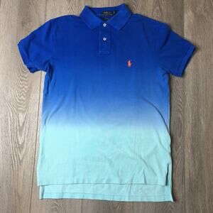 Polo Ralph Lauren Custom Fit Polo Shirt Ombre Blue Embroidered Logo Cotton S/P